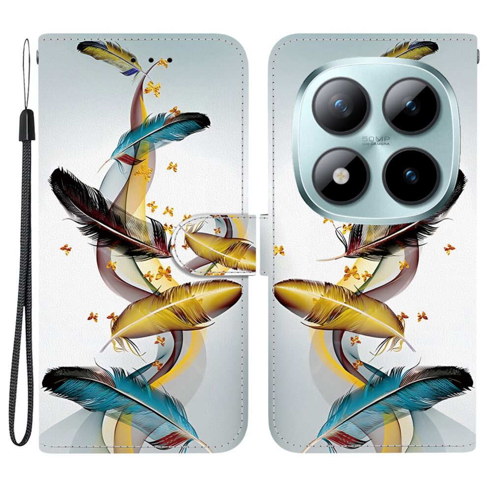 ( Butterfly Feather) For Xiaomi Redmi Note 15 Pro 5G (Global) Case Pattern Printing Leather Flip Wallet Phone Cover With Lanyard Golden 6914292397769