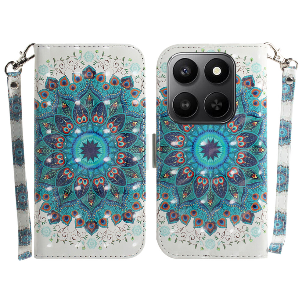 (Peacock Wreath) For Honor 400 Smart 5G / 4G / X7d 4G Case Pattern Printing Leather Wallet Phone Cover With Wrist Strap 6914293455116