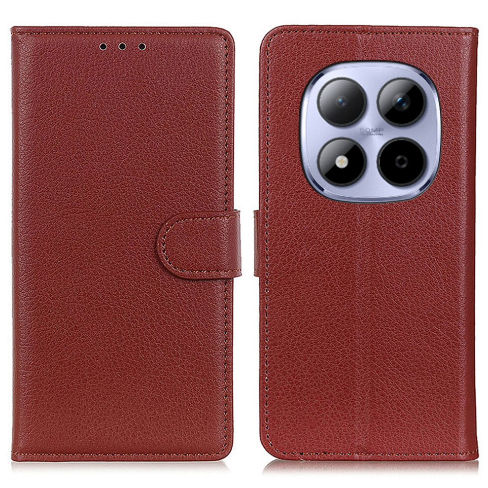 (Brown) For Xiaomi Poco M8 Pro 5G / Redmi Note 15 Pro+ 5G (Global) Wallet Case Pu Leather Phone Cover Litchi Texture Brown 6914294433076
