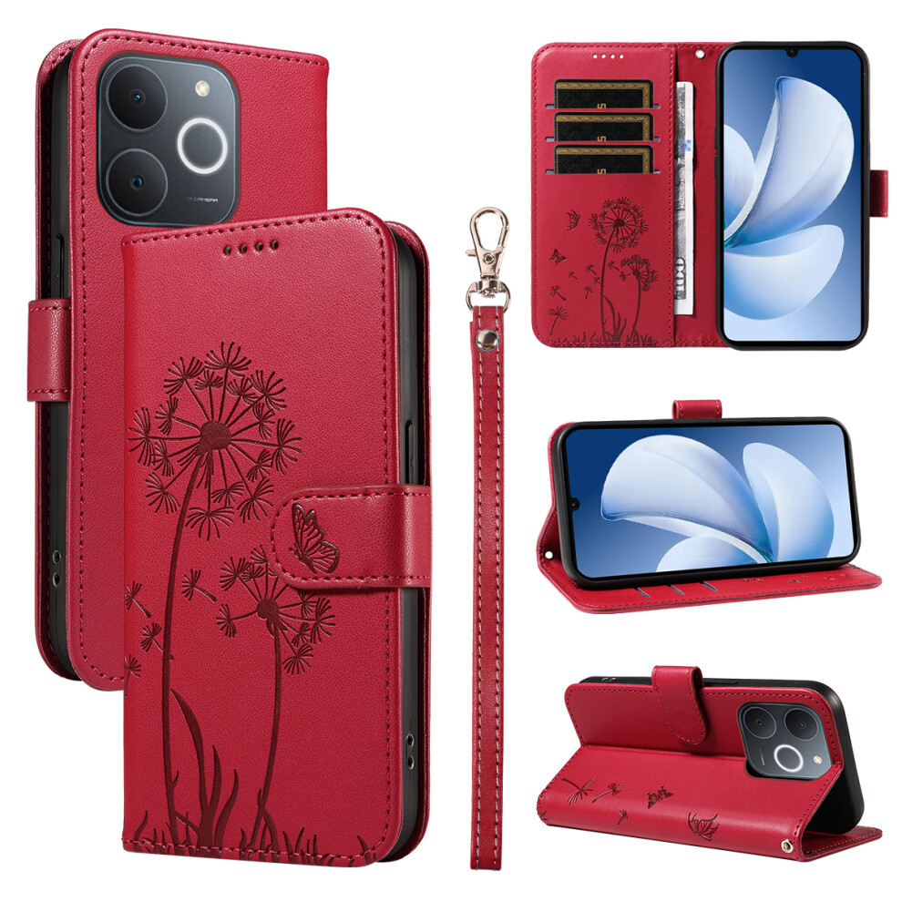 (Red) For Realme Narzo 80 Lite 4G / Realme Note 70 4G / Realme Note 70T 4G / Realme C71 4G (India) Leather Wallet Case With St Red 6914294270220