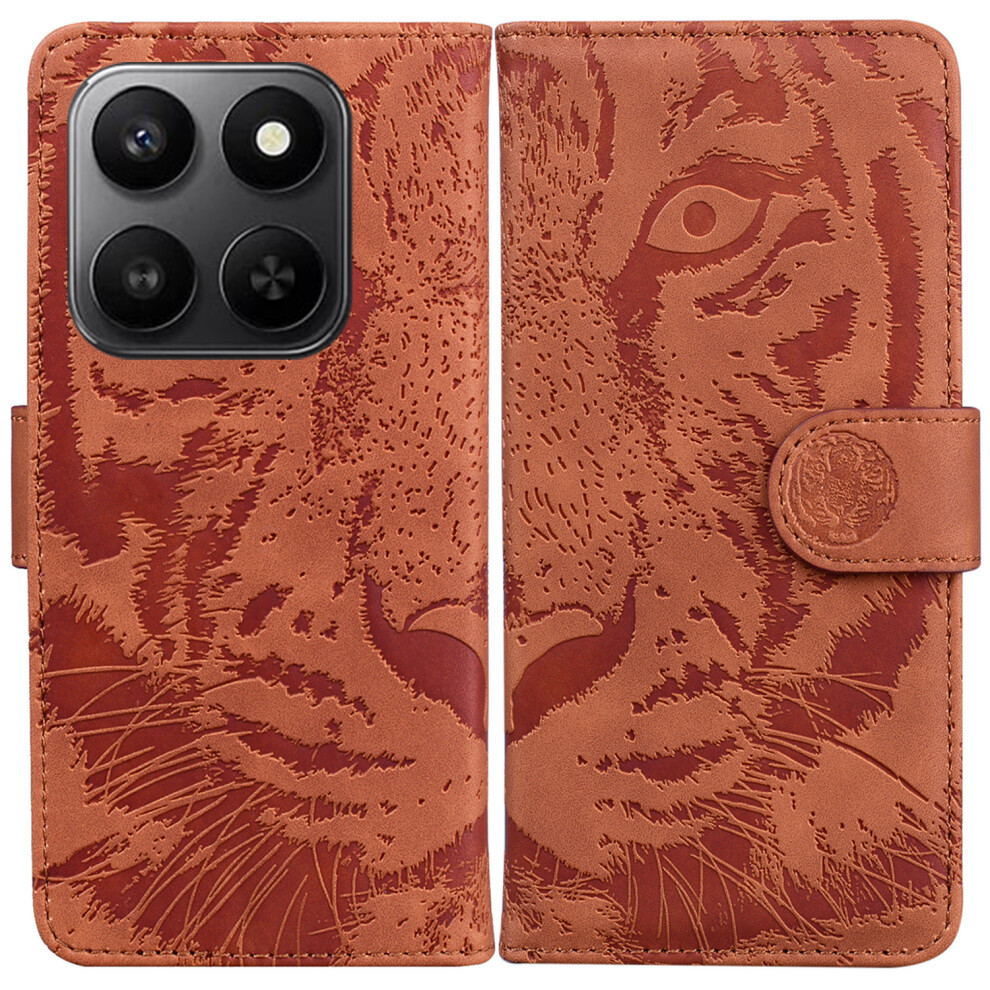 (Brown) For Honor 400 Smart 5G / 4G / X7d 4G Case Tiger Imprint Leather Wallet Phone Cover Brown 6914298483572