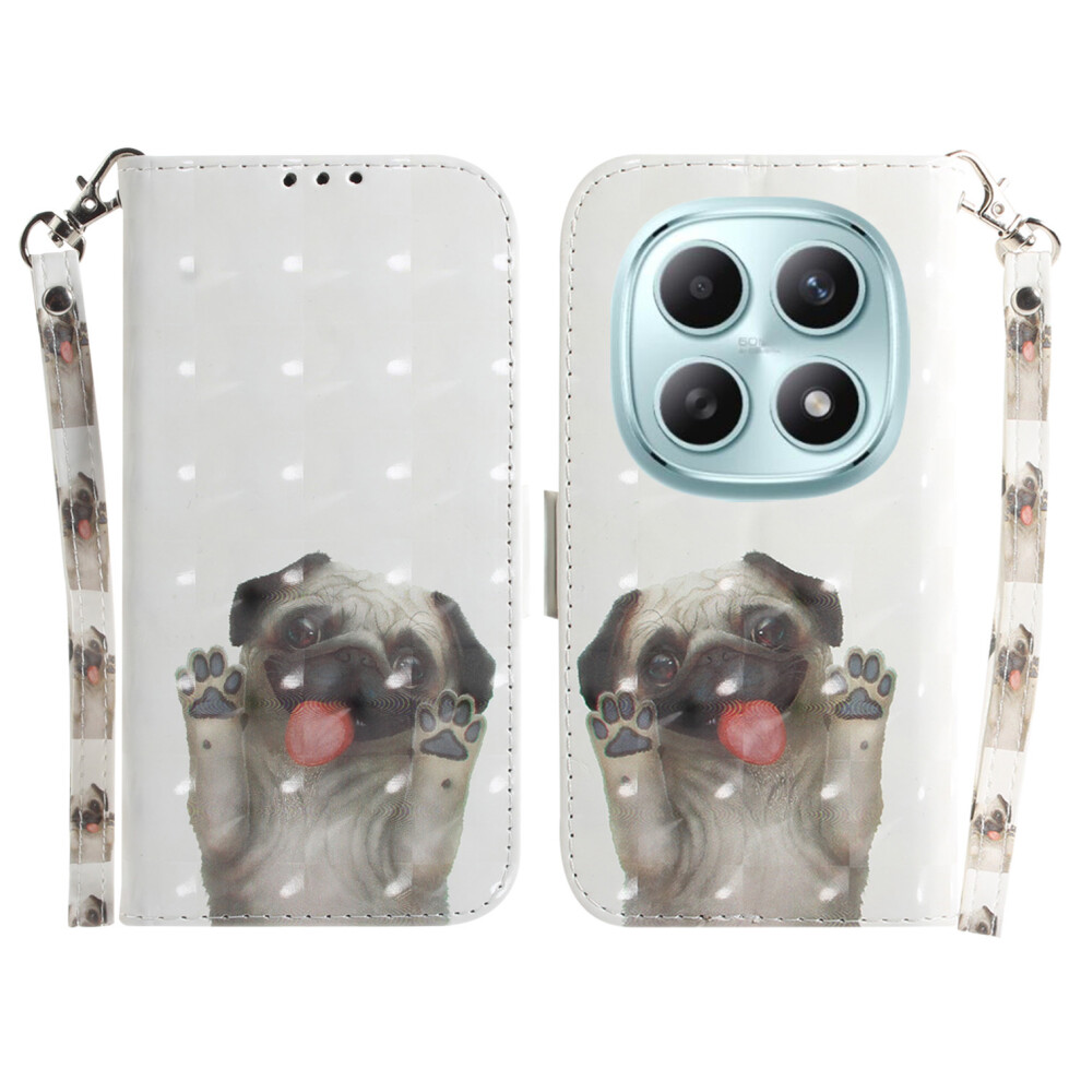 (Pug) For Xiaomi Poco M8 5G / Redmi Note 15 5G (Global) Case Pattern Printing Leather Wallet Phone Cover With Wrist Strap 6914297929163