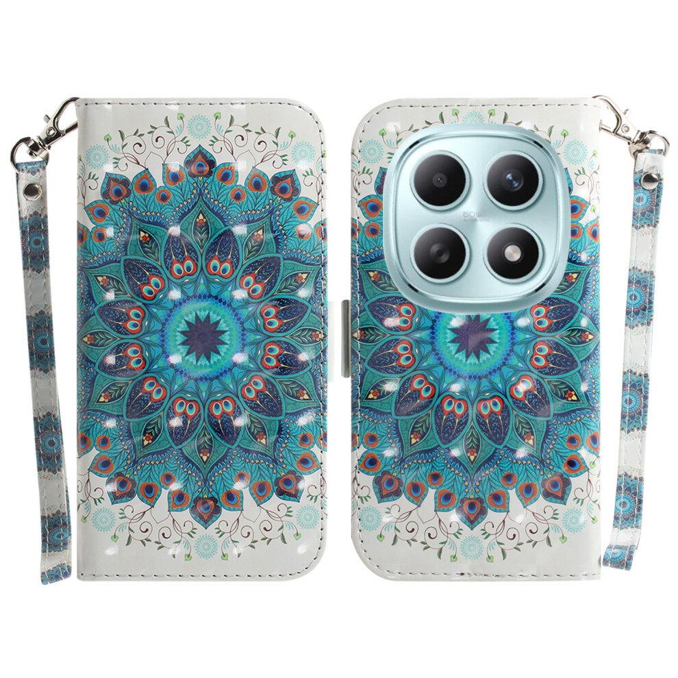 (Peacock Wreath) For Xiaomi Poco M8 5G / Redmi Note 15 5G (Global) Case Pattern Printing Leather Wallet Phone Cover With Wrist Strap 6914291117030