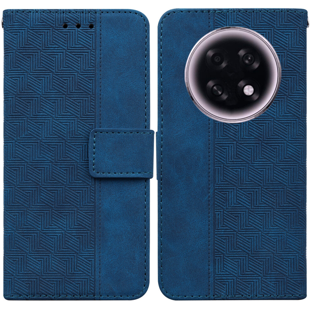 (Blue) For Oppo F31 Pro+ 5G / A6 Gt 5G Case Geometry Pattern Leather Wallet Phone Cover With Wrist Strap Blue 6914291177331
