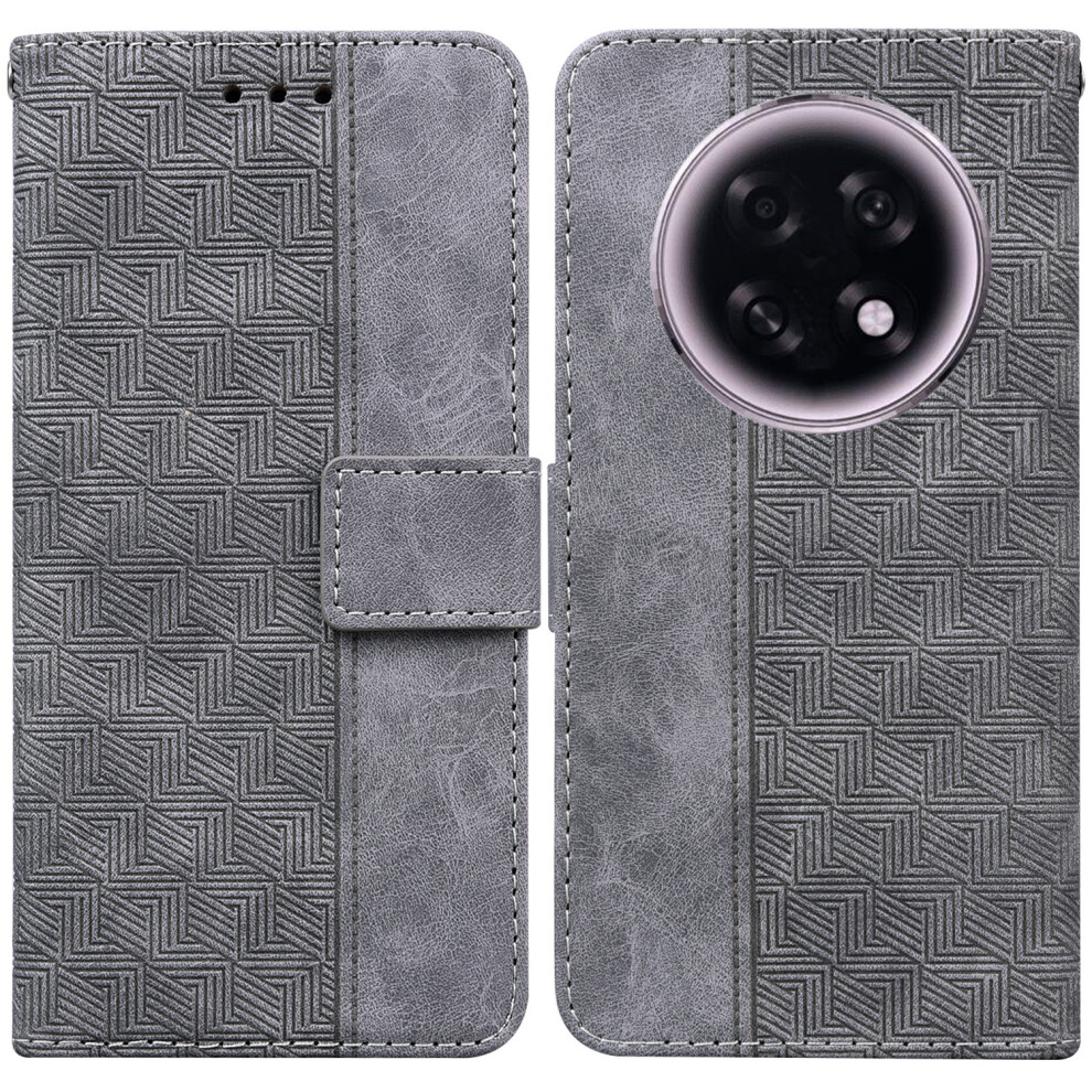 (Grey) For Oppo F31 Pro+ 5G / A6 Gt 5G Case Geometry Pattern Leather Wallet Phone Cover With Wrist Strap Grey 6914295839426
