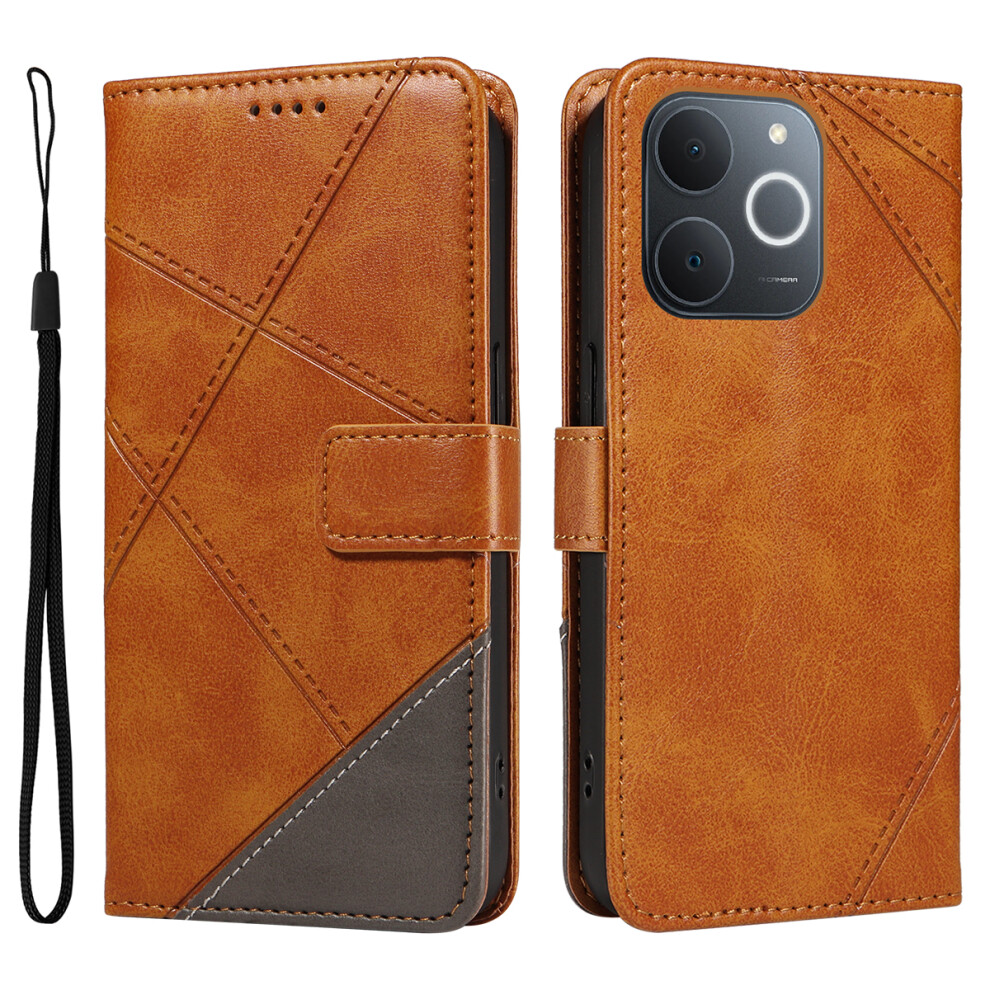 (Brown) For Realme Narzo 80 Lite 4G / Realme Note 70 4G / Realme Note 70T 4G / Realme C71 4G (India) Leather Case Geometric Line Brown 6914291885021