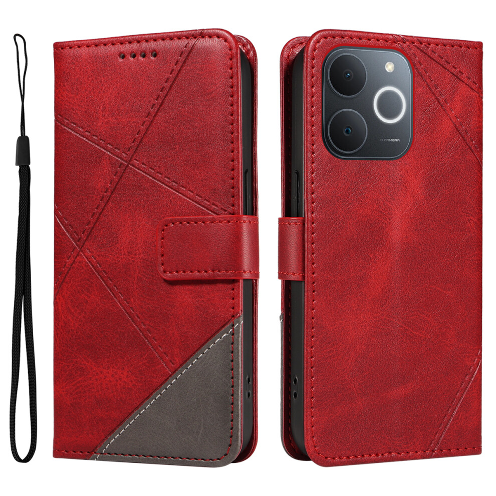 (Red) For Realme Narzo 80 Lite 4G / Realme Note 70 4G / Realme Note 70T 4G / Realme C71 4G (India) Leather Case Geometric Line Red 6914295610926