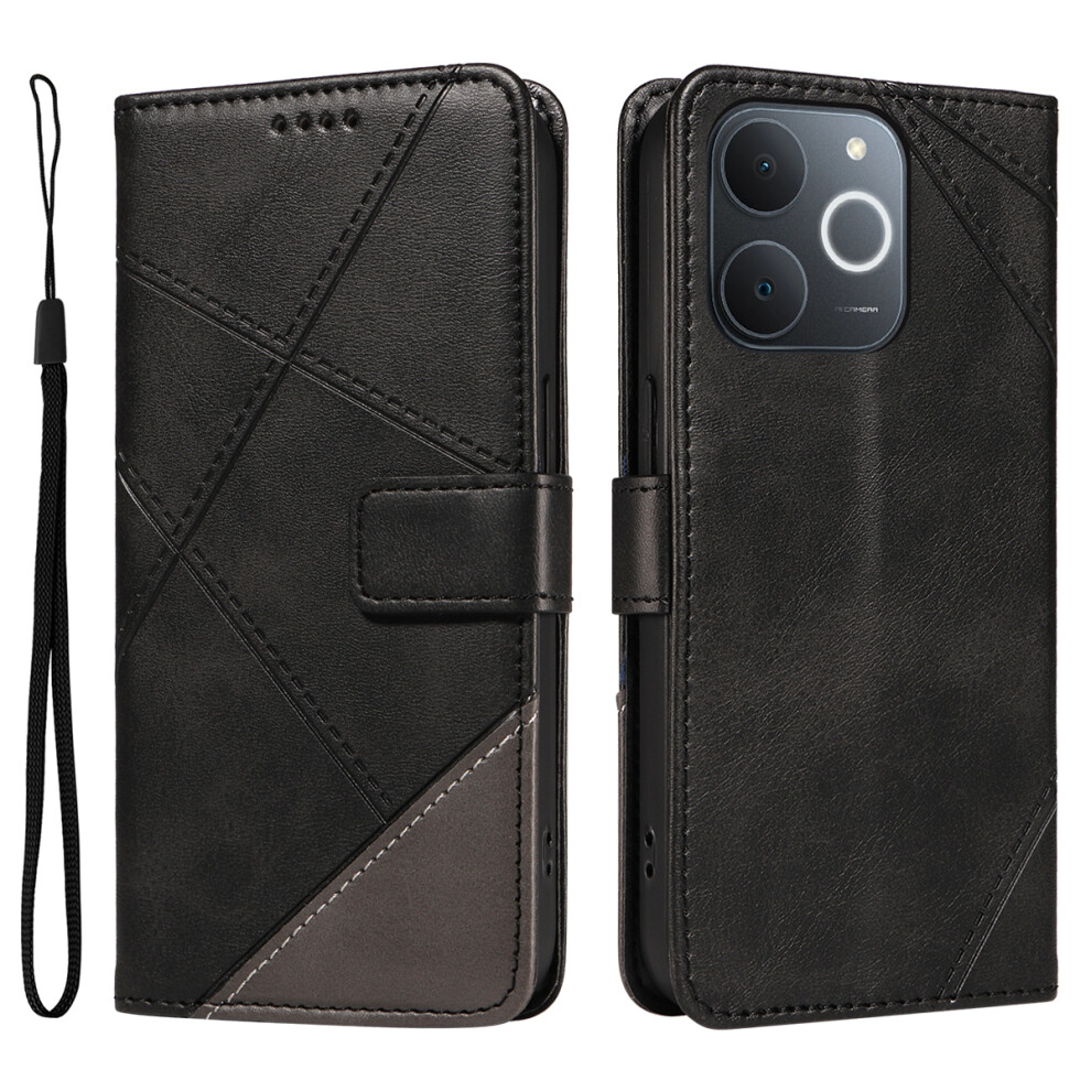 (Black) For Realme Narzo 80 Lite 4G / Realme Note 70 4G / Realme Note 70T 4G / Realme C71 4G (India) Leather Case Geometric Line Black 6914298742204