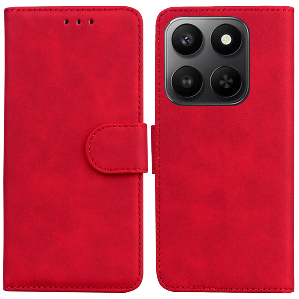 (Red) For Honor 400 Smart 5G / 4G / X7d 4G Case Solid Color Leather Wallet Phone Cover Red 6914290268610
