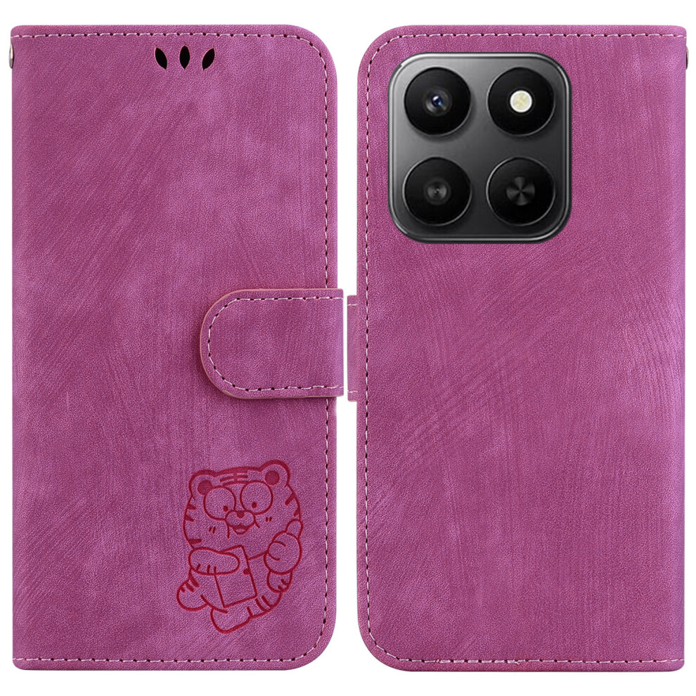 (Rose) For Honor 400 Smart 5G / 4G / X7d 4G Wallet Case Tiger Imprint Leather Shockproof Phone Cover With Wrist Strap 6914293404305