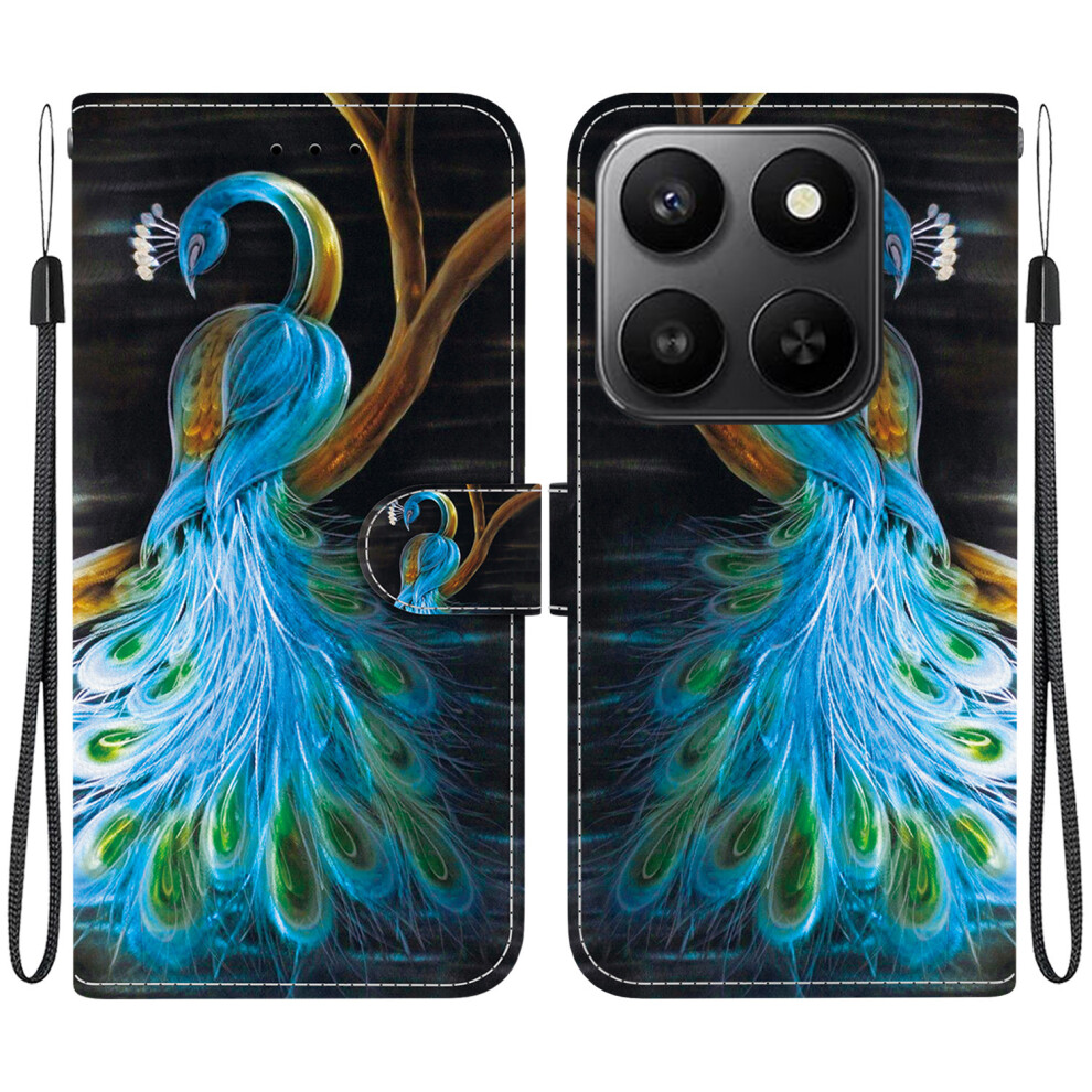 (Peacock) For Honor 400 Smart 5G / 4G / X7d 4G Case Pattern Printing Leather Flip Wallet Phone Cover With Lanyard 6914297195643