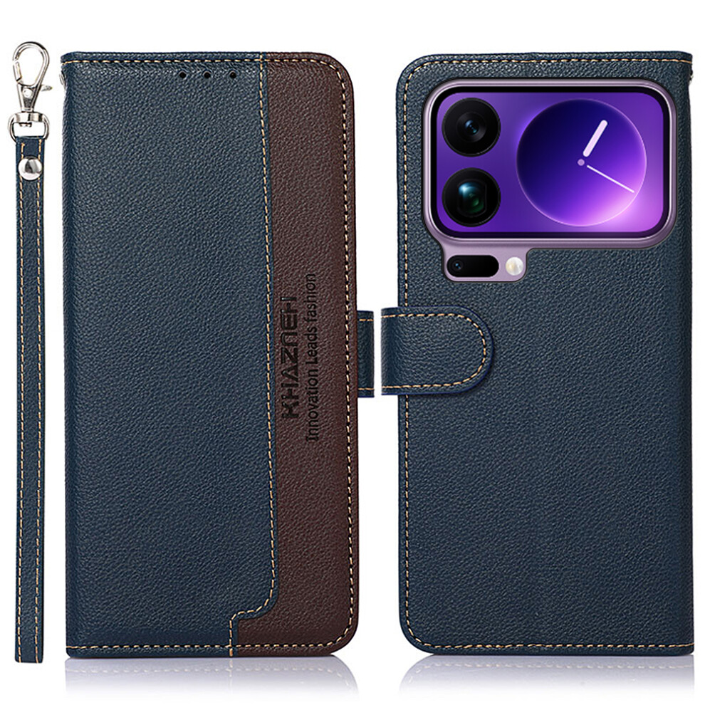 (Blue) Khazneh For Xiaomi 17 Pro Case Rfid Blocking Wallet Litchi Texture Pu Leather Phone Cover With Strap Blue 6914293279415