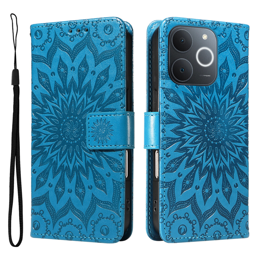 (Blue) For Realme Narzo 80 Lite 4G / Realme Note 70 4G / Realme Note 70T 4G / Realme C71 4G (India) Leather Wallet Case Sunflow Blue 6914298815502