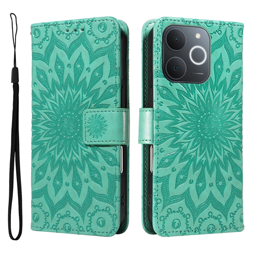 (Green) For Realme Narzo 80 Lite 4G / Realme Note 70 4G / Realme Note 70T 4G / Realme C71 4G (India) Leather Wallet Case Sunflow Green 6914294552234