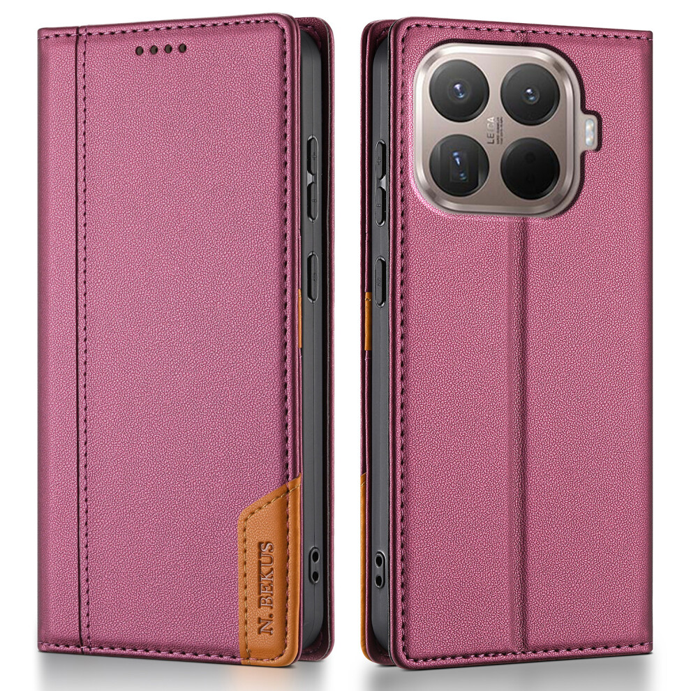 (Wine ) N.bekus P3 For Xiaomi 15T Pro Case Rfid Blocking Wallet Stand Pu Leather Flip Phone Cover Red 6914297615288