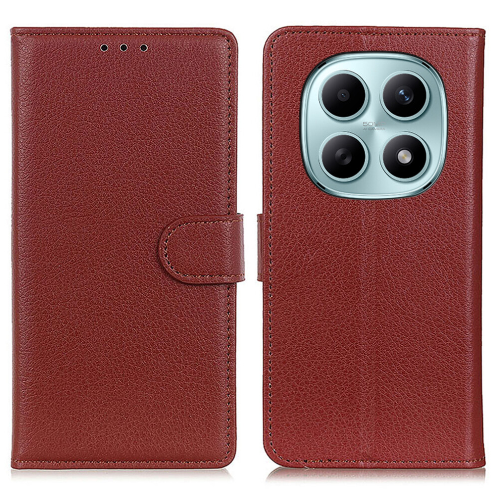 (Brown) For Xiaomi Poco M8 5G / Redmi Note 15 5G (Global) Wallet Case Pu Leather Phone Cover Litchi Texture Brown 6914298476932