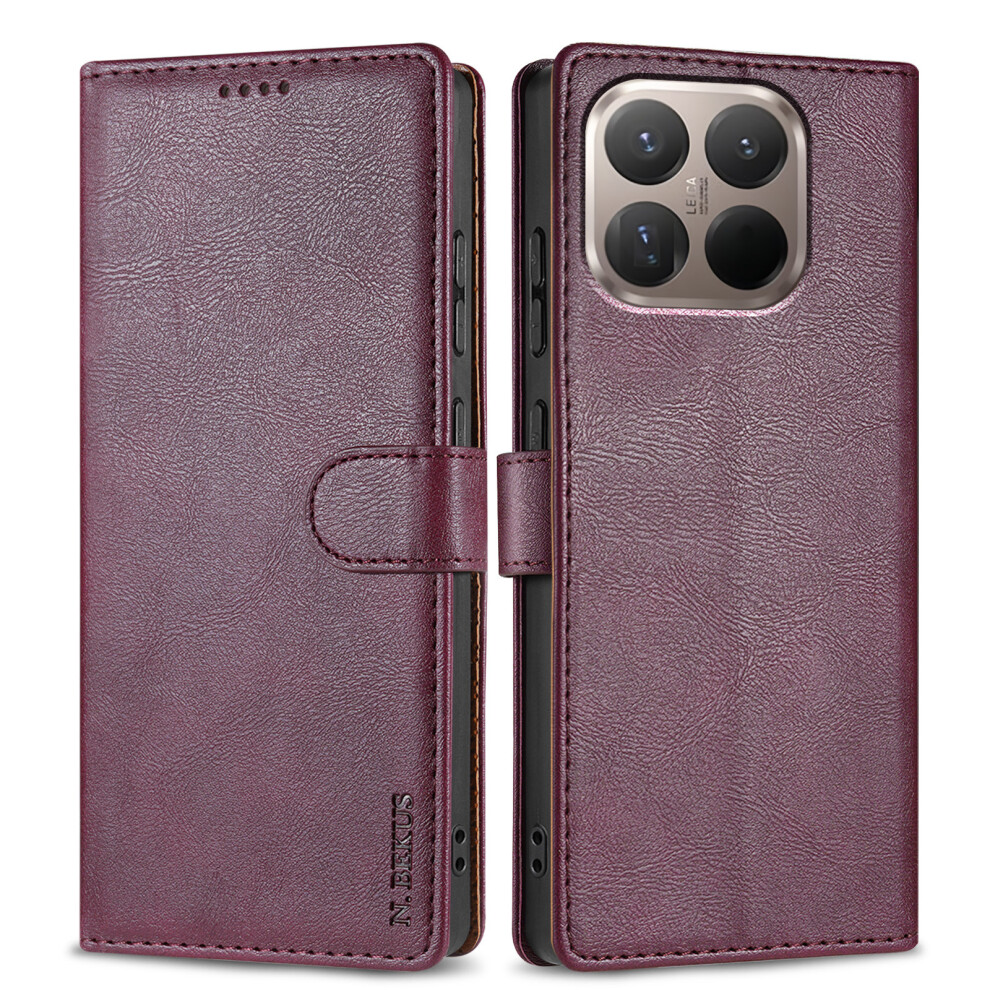 (Wine ) N.bekus Csj-001 For Xiaomi 15T Stand Case Pu Leather Wallet Phone Cover Red 6914298728109