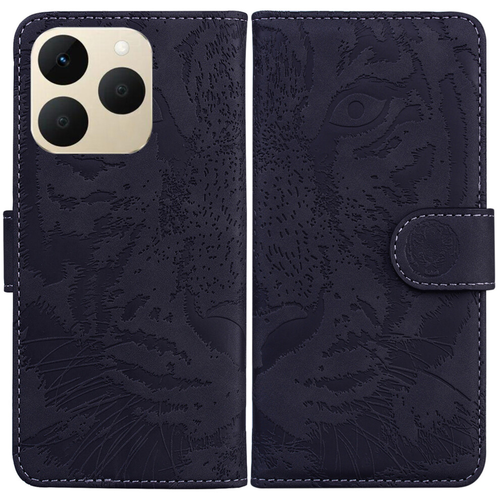 (Black) For Realme 15T 5G Case Tiger Imprint Leather Wallet Phone Cover Black 6914298300404