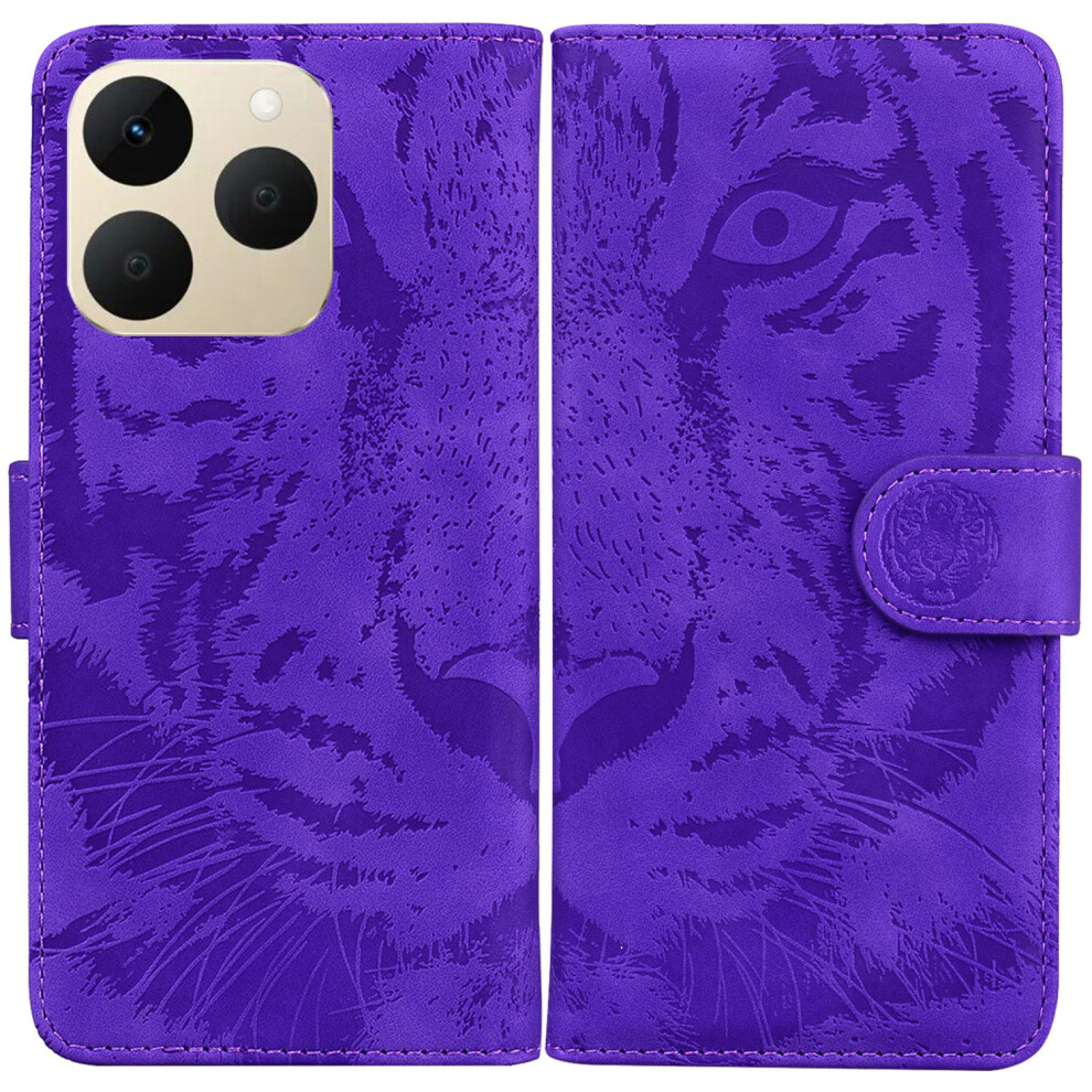 (Purple) For Realme 15T 5G Case Tiger Imprint Leather Wallet Phone Cover Purple 6914295021517