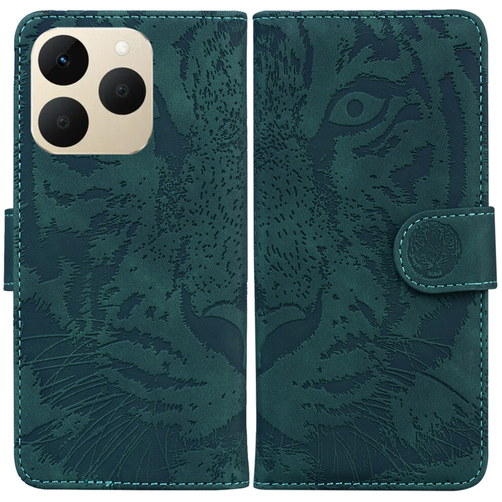 (Green) For Realme 15T 5G Case Tiger Imprint Leather Wallet Phone Cover Green 6914298609569