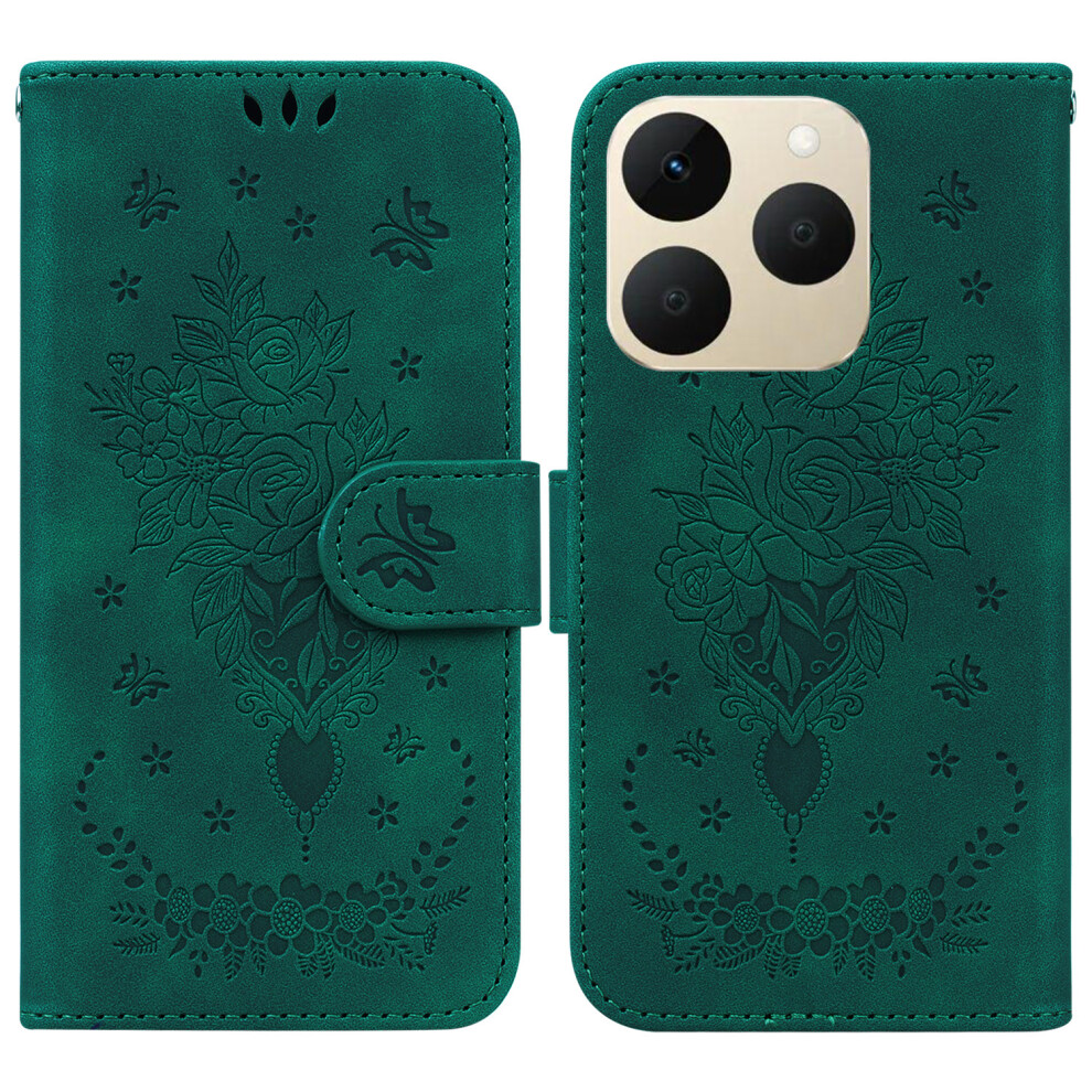 (Green) For Realme 15T 5G Case Butterfly Flower Imprint Pu Leather Wallet Phone Cover With Strap Green 6914298514337