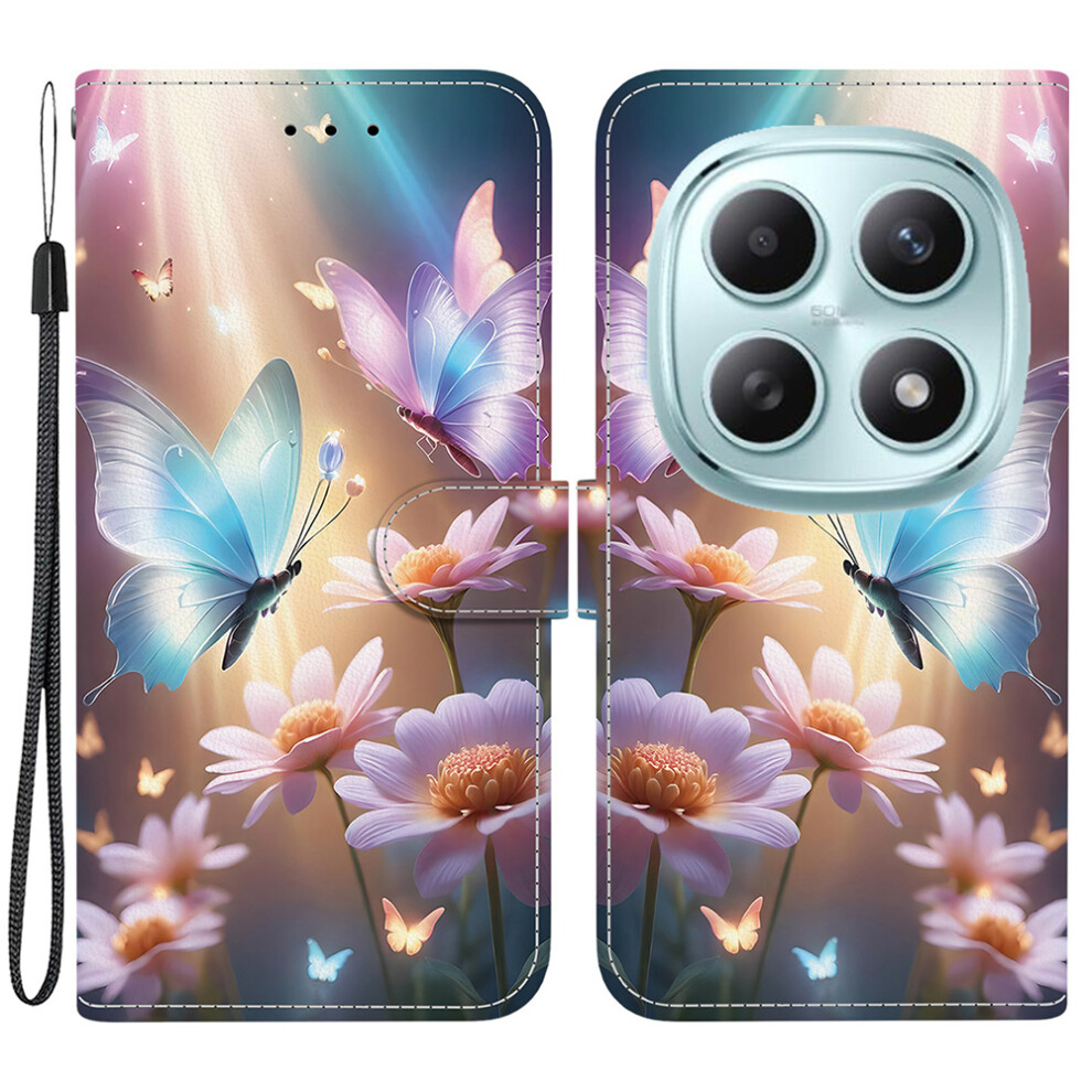 (Butterfly Floral) For Xiaomi Poco M8 5G / Redmi Note 15 5G (Global) Case Pattern Printing Leather Flip Wallet Phone Cover With Lanyard 6914292925887