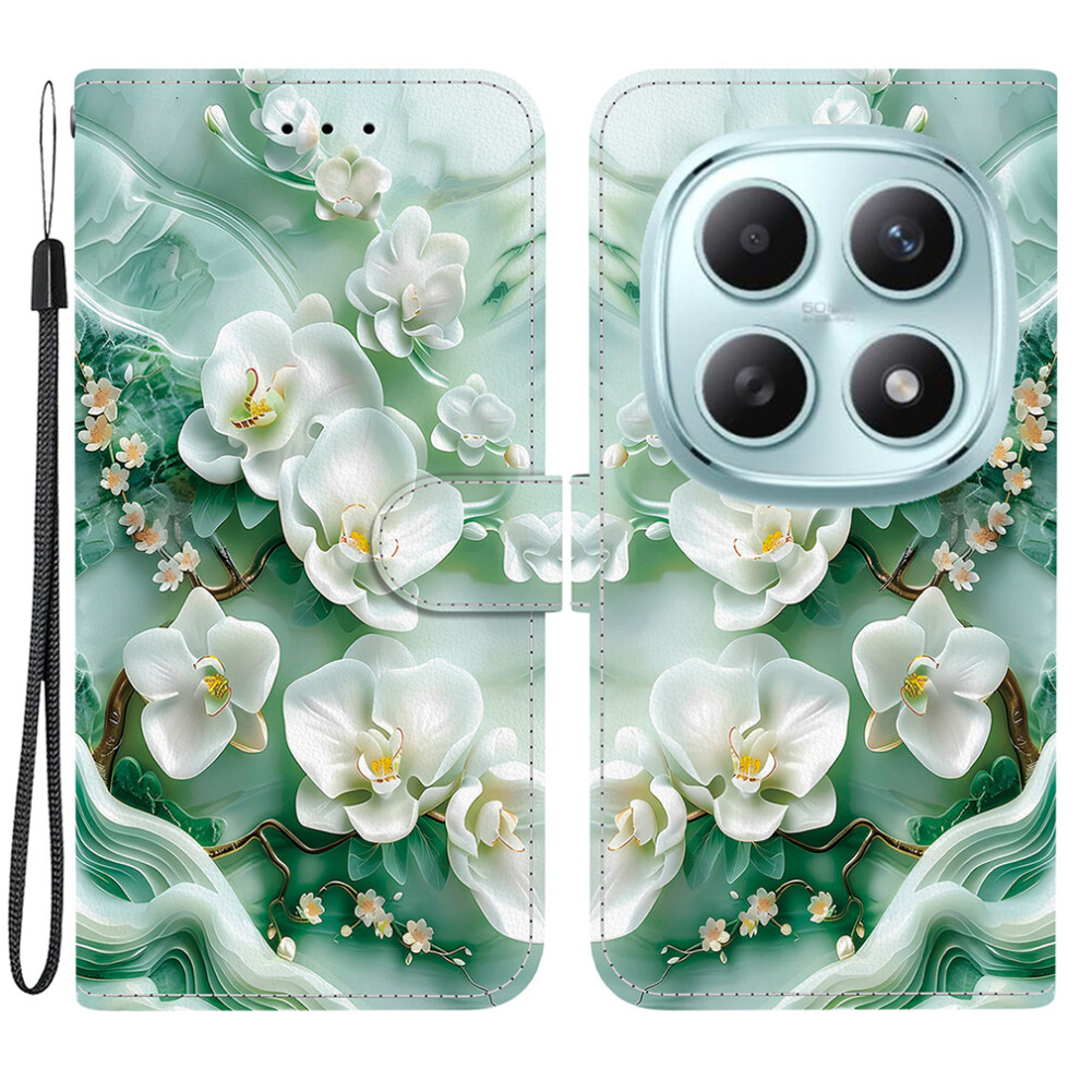 (Jade Flower) For Xiaomi Poco M8 5G / Redmi Note 15 5G (Global) Case Pattern Printing Leather Flip Wallet Phone Cover With Lanyard 6914291139117