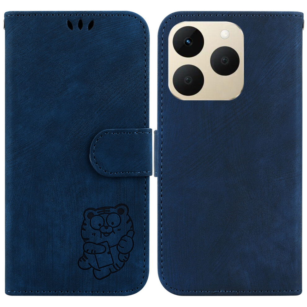 (Dark ) For Realme 15T 5G Wallet Case Tiger Imprint Leather Shockproof Phone Cover With Wrist Strap Blue 6914295833721