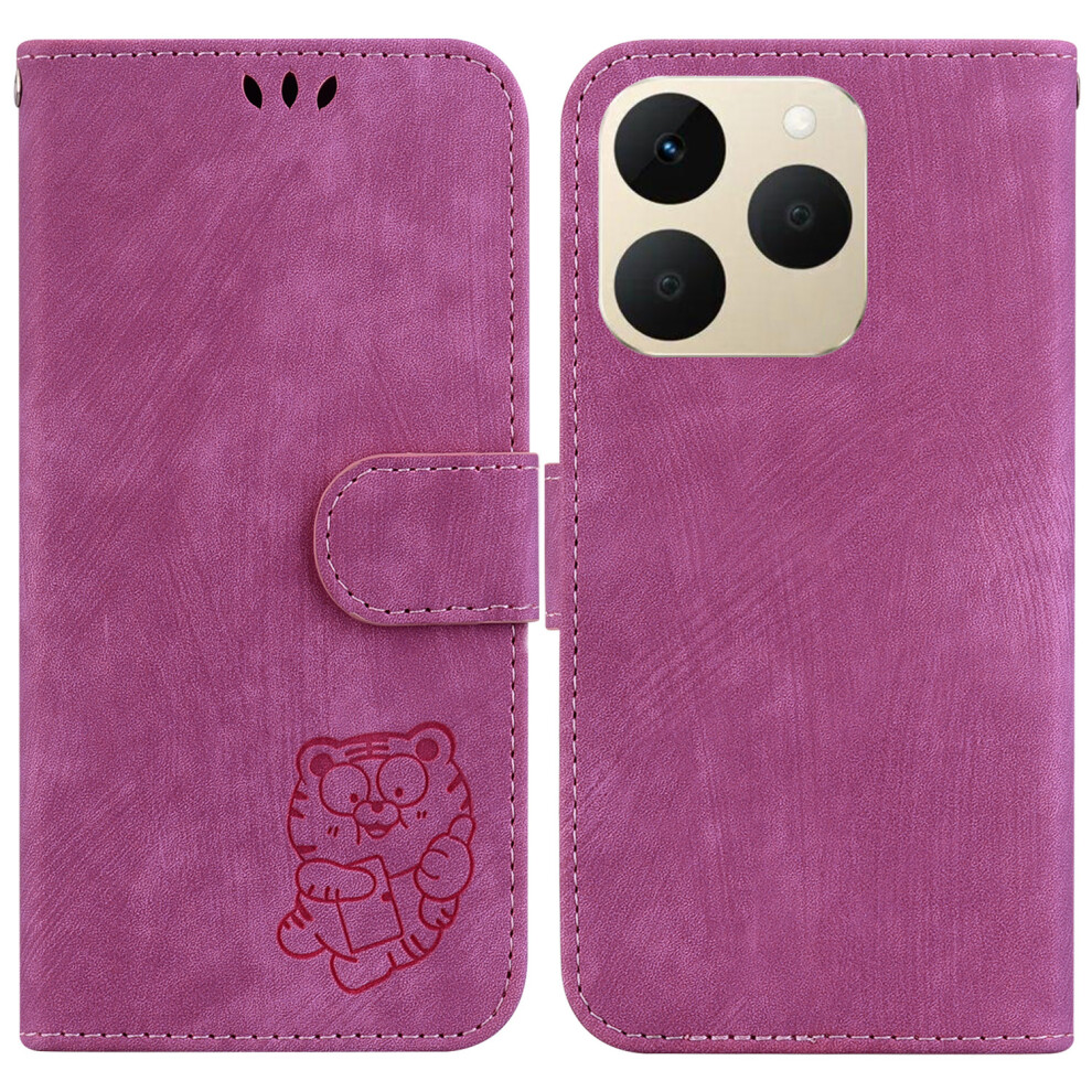 (Rose) For Realme 15T 5G Wallet Case Tiger Imprint Leather Shockproof Phone Cover With Wrist Strap 6914291813352