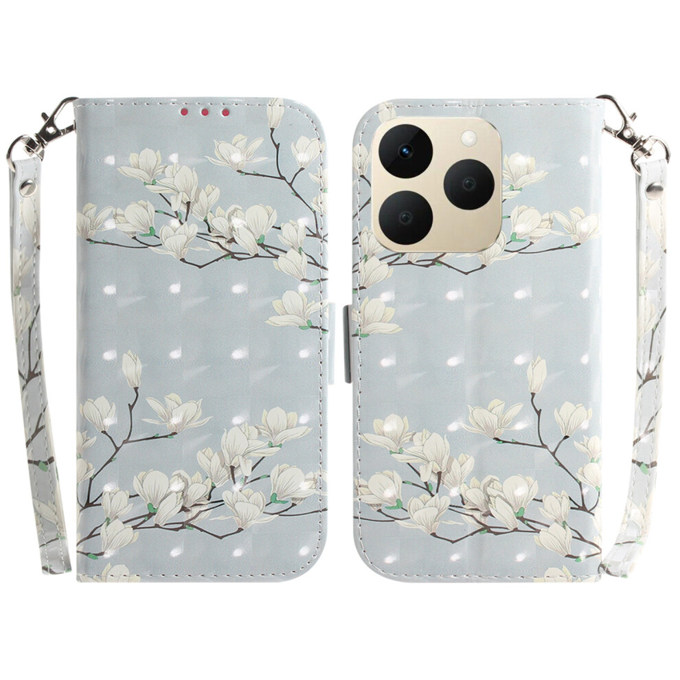 (Magnolia) For Realme 15T 5G Case Pattern Printing Leather Wallet Phone Cover With Wrist Strap 6914298151907