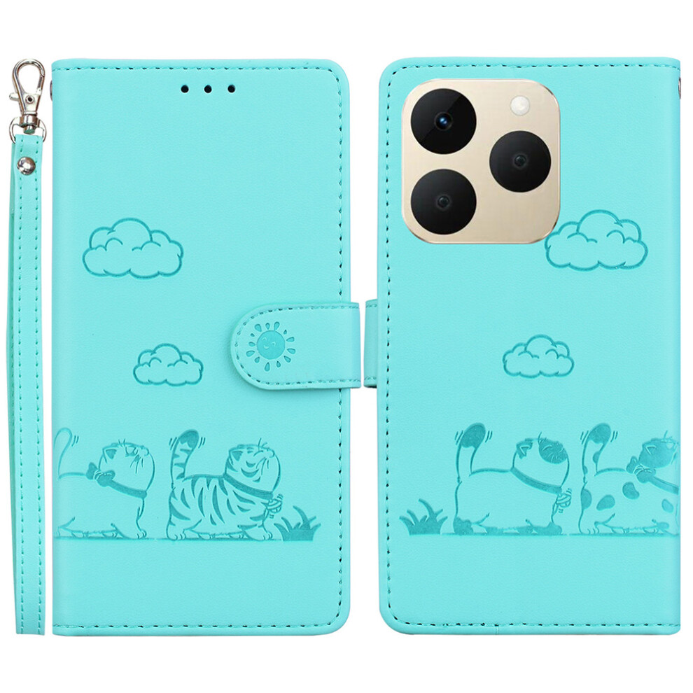 (Green) For Realme 15T 5G Case Rfid Blocking Kitten Pattern Tpu + Pu Leather Phone Cover With Wrist Strap Green 6914295786010