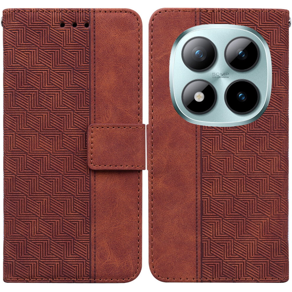 (Brown) For Xiaomi Poco M8 Pro 5G / Redmi Note 15 Pro+ 5G (Global) Case Geometry Pattern Leather Wallet Phone Cover With Wrist S Brown 6914292624919