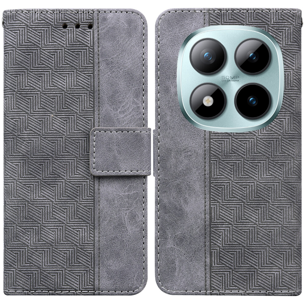 (Grey) For Xiaomi Poco M8 Pro 5G / Redmi Note 15 Pro+ 5G (Global) Case Geometry Pattern Leather Wallet Phone Cover With Wrist S Grey 6914298612125