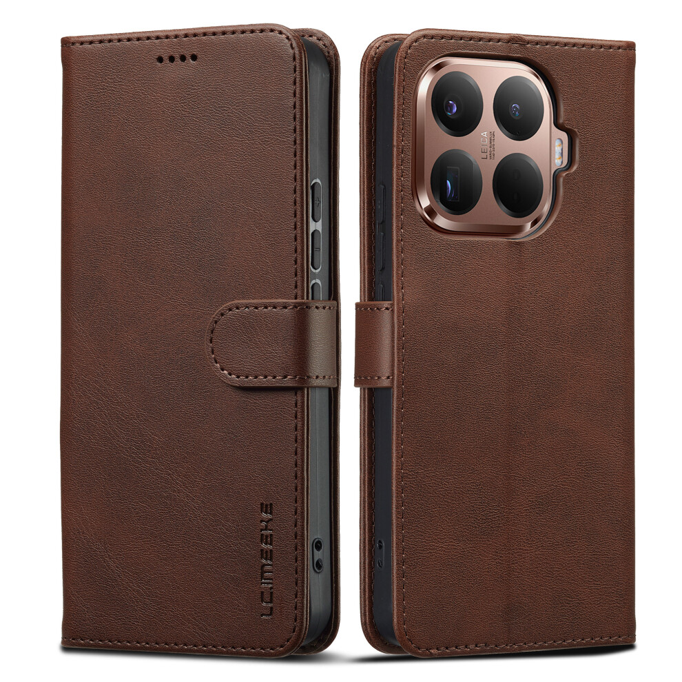 (Brown) Lc.imeeke For Xiaomi 15T Pro Case Calf Texture Pu Leather Stand Wallet Phone Cover Brown 6914293993786