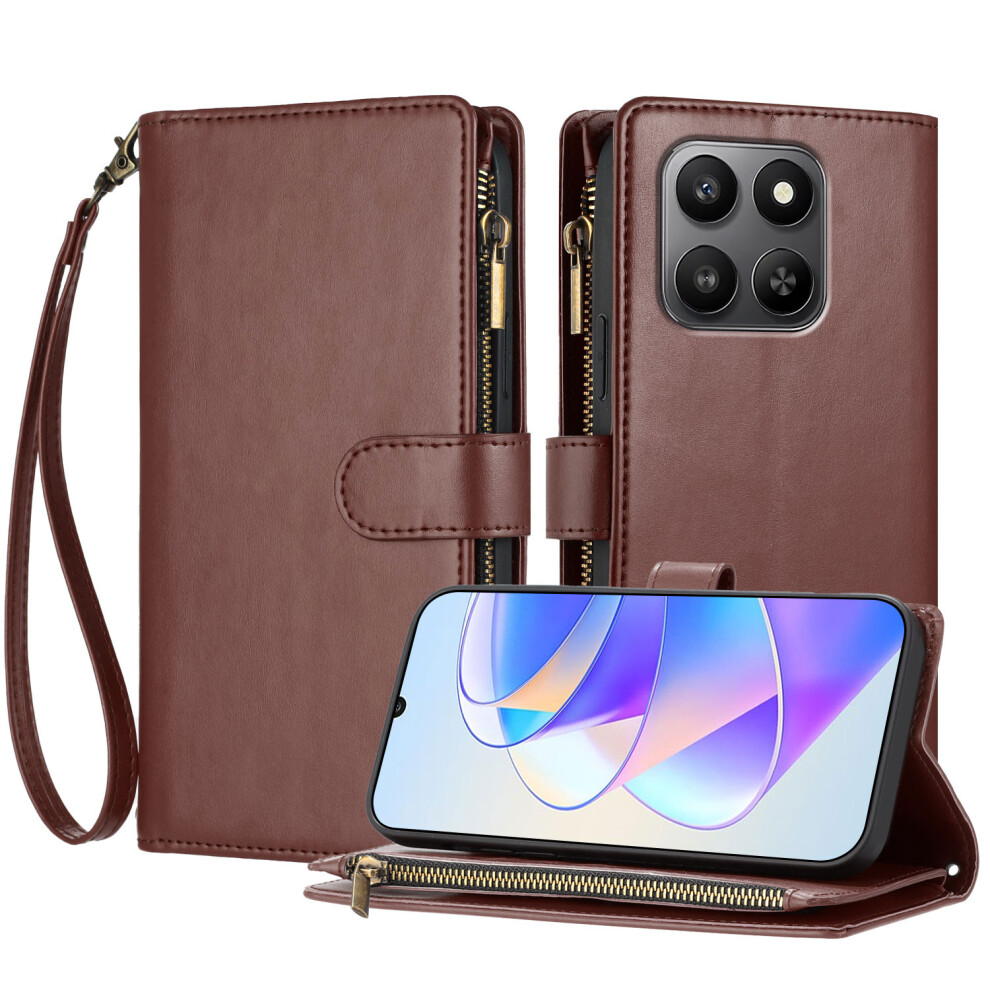 (Brown) For Honor 400 Smart 4G / Honor X7d 4G / Honor X7d 5G / Honor 400 Smart 5G Leather Case Zipper Wallet Stand Shockproof Ph Brown 6914290909957
