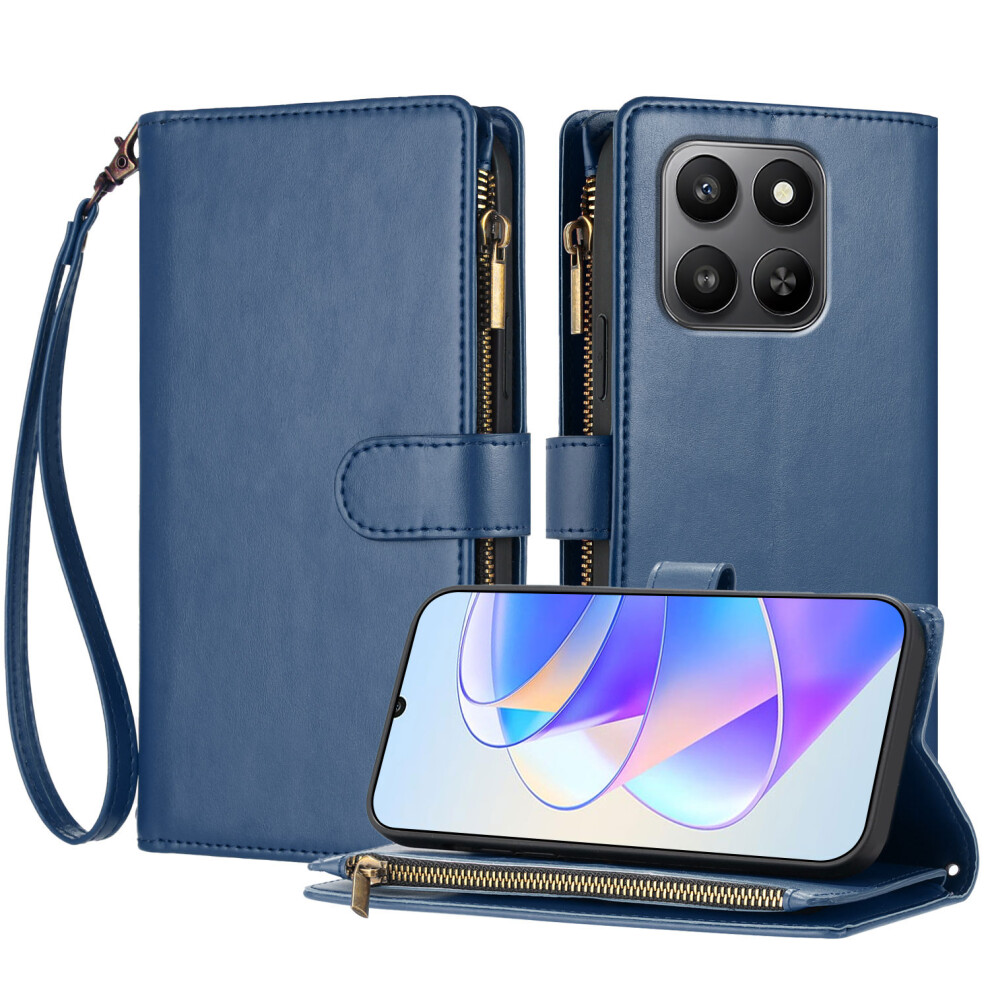 (Blue) For Honor 400 Smart 4G / Honor X7d 4G / Honor X7d 5G / Honor 400 Smart 5G Leather Case Zipper Wallet Stand Shockproof Ph Blue 6914293165411