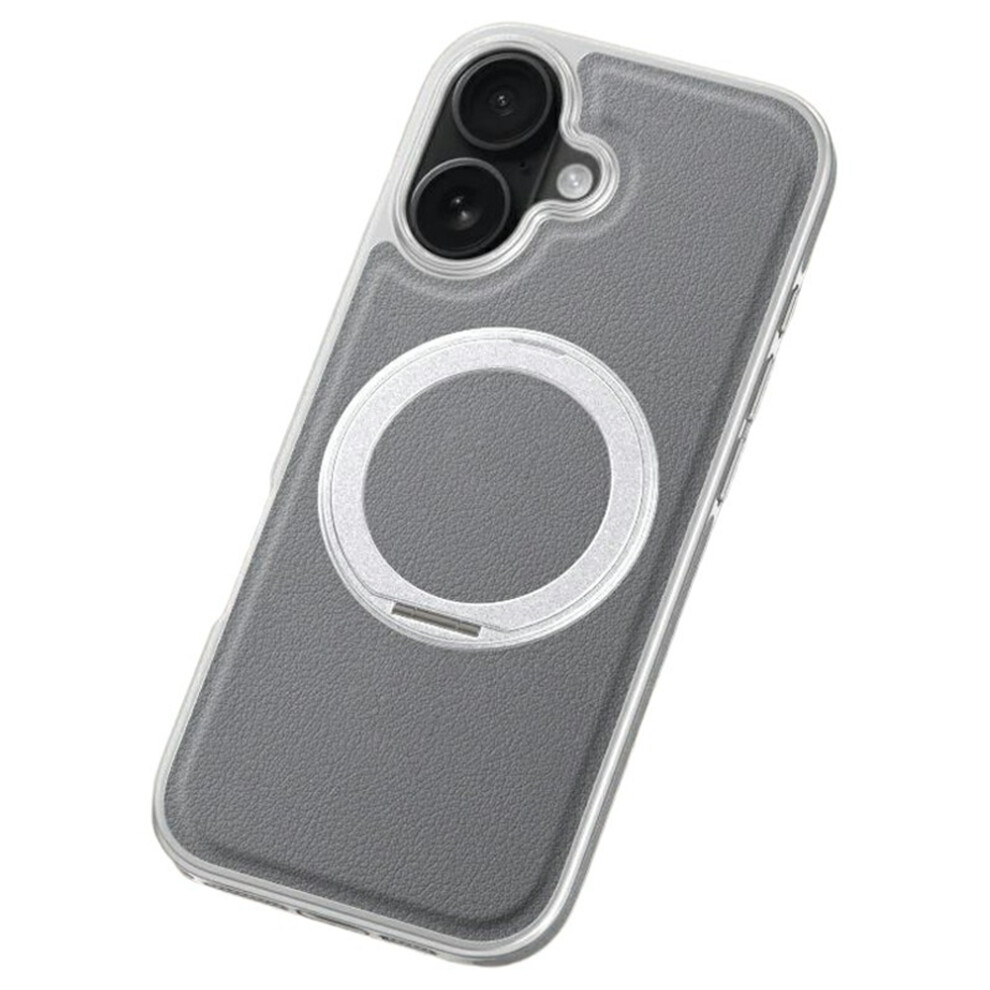 (Grey) For Iphone 17 Magnetic Case With Rotating Kickstand Leather + Pc + Tpu Electroplating Phone Cover Grey 6914293723949