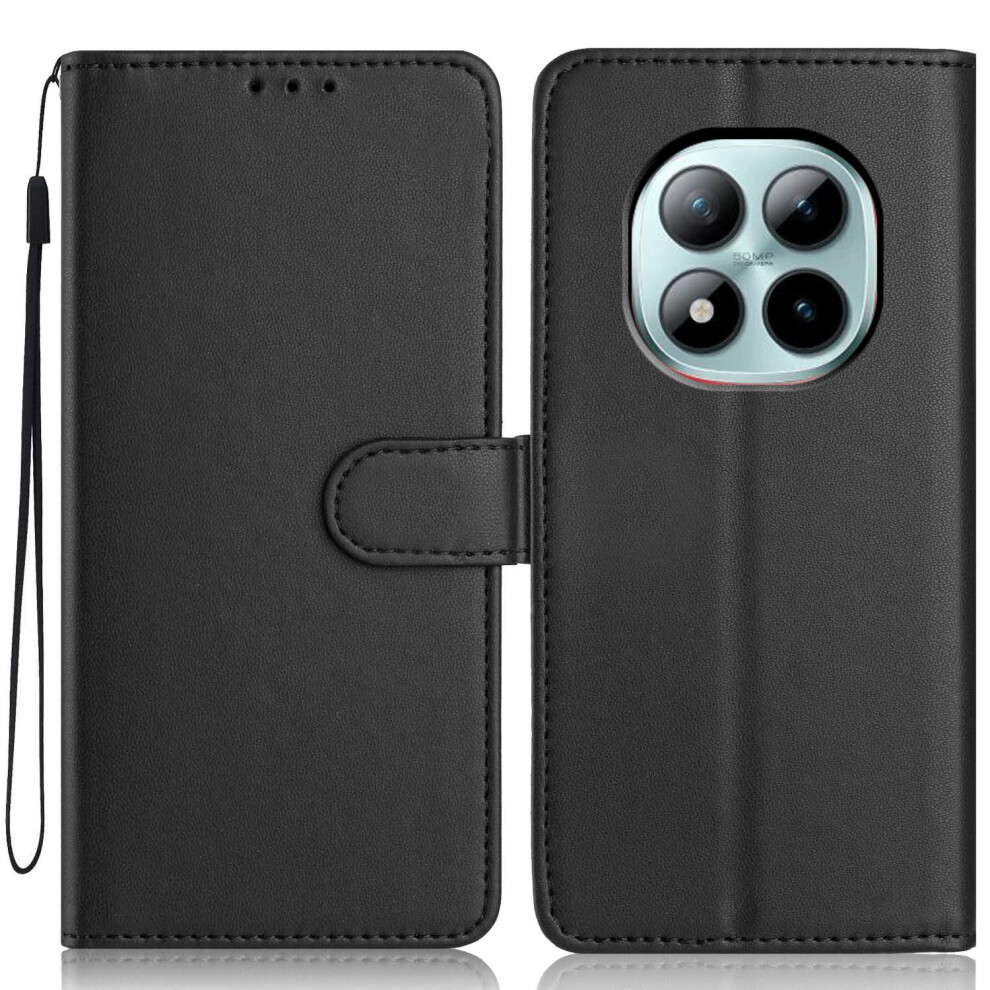 (Black) For Xiaomi Poco M8 Pro 5G / Redmi Note 15 Pro+ 5G (Global) Wallet Case With Strap / Multiple Card Slots Solid Color Leat Black 6914299733744