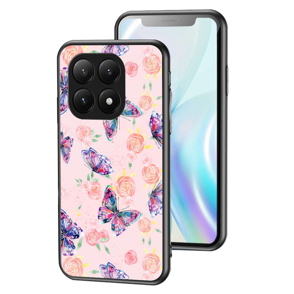(Rose Butterfly) For Xiaomi 15T Pro Case Butterfly Pattern Tpu + Tempered Glass Protective Phone Cover 6914299201359