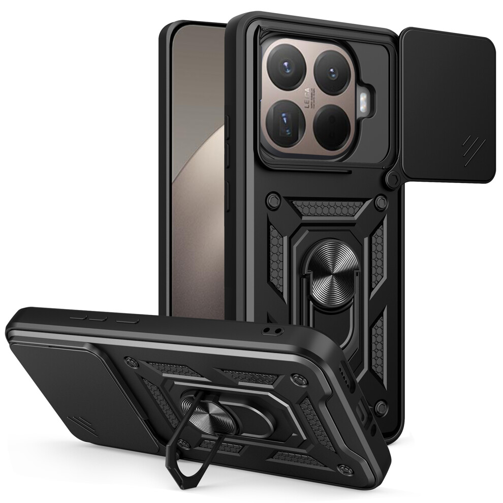 (Black) Amorus For Xiaomi 15T Pro Case Kickstand Pc + Tpu Phone Cover With Camera Lens Slider Black 6914292556913