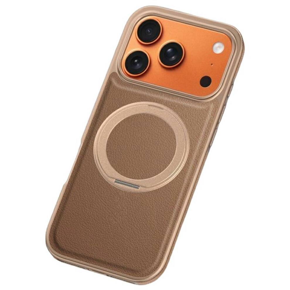 (Desert ) For Iphone 17 Pro Max Magnetic Case With Rotating Kickstand Leather + Pc + Tpu Electroplating Phone Cover Gold 6914293150943
