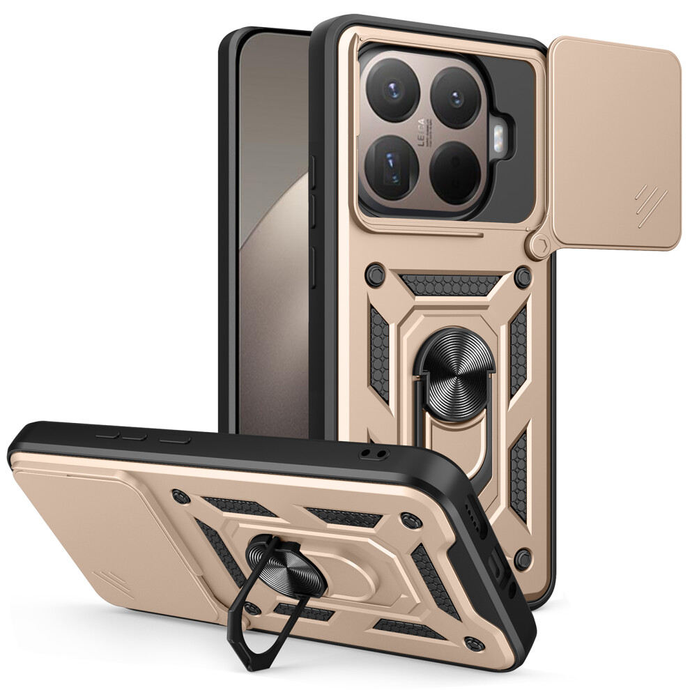 (Gold) Amorus For Xiaomi 15T Pro Case Kickstand Pc + Tpu Phone Cover With Camera Lens Slider Gold 6914292732980