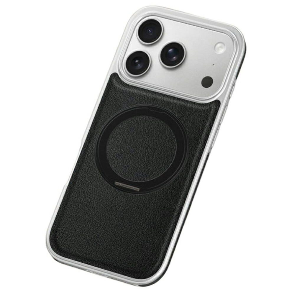 (Black) For Iphone 17 Pro Max Magnetic Case With Rotating Kickstand Leather + Pc + Tpu Electroplating Phone Cover Black 6914297443911