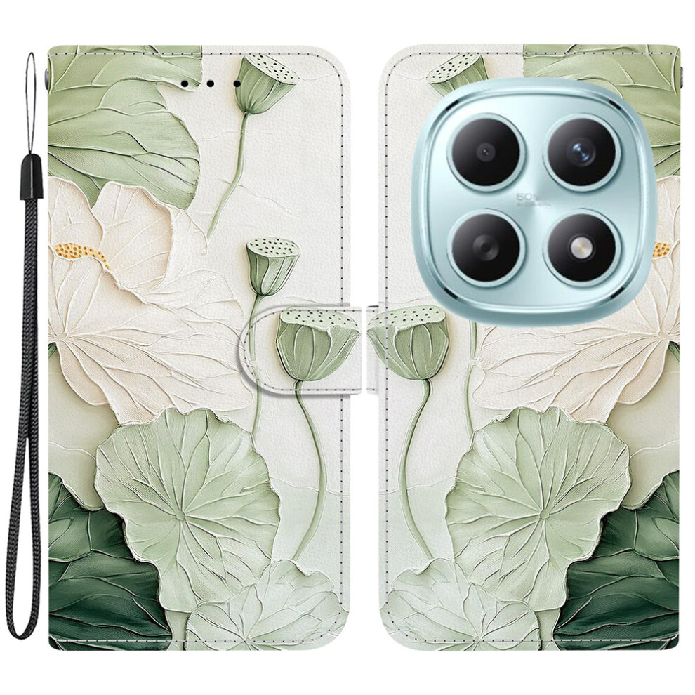 (Lotus) For Xiaomi Poco M8 5G / Redmi Note 15 5G (Global) Wallet Case Pattern Printing Leather Stand Phone Cover With Strap 6914293658302