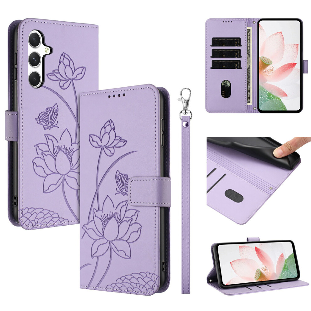 (Purple) Leather Case For Samsung Galaxy A26 5G / A17 5G / A17 4G / A16 5G / A16 4G Wallet Stand Lotus Imprint Phone Cove Purple 6914297659558