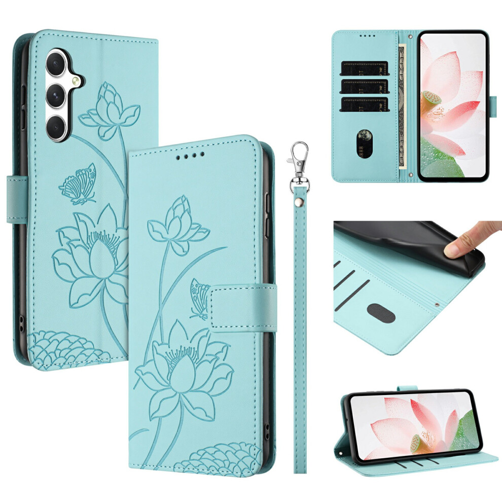 (Green) Leather Case For Samsung Galaxy A26 5G / A17 5G / A17 4G / A16 5G / A16 4G Wallet Stand Lotus Imprint Phone Cove Green 6914299797500