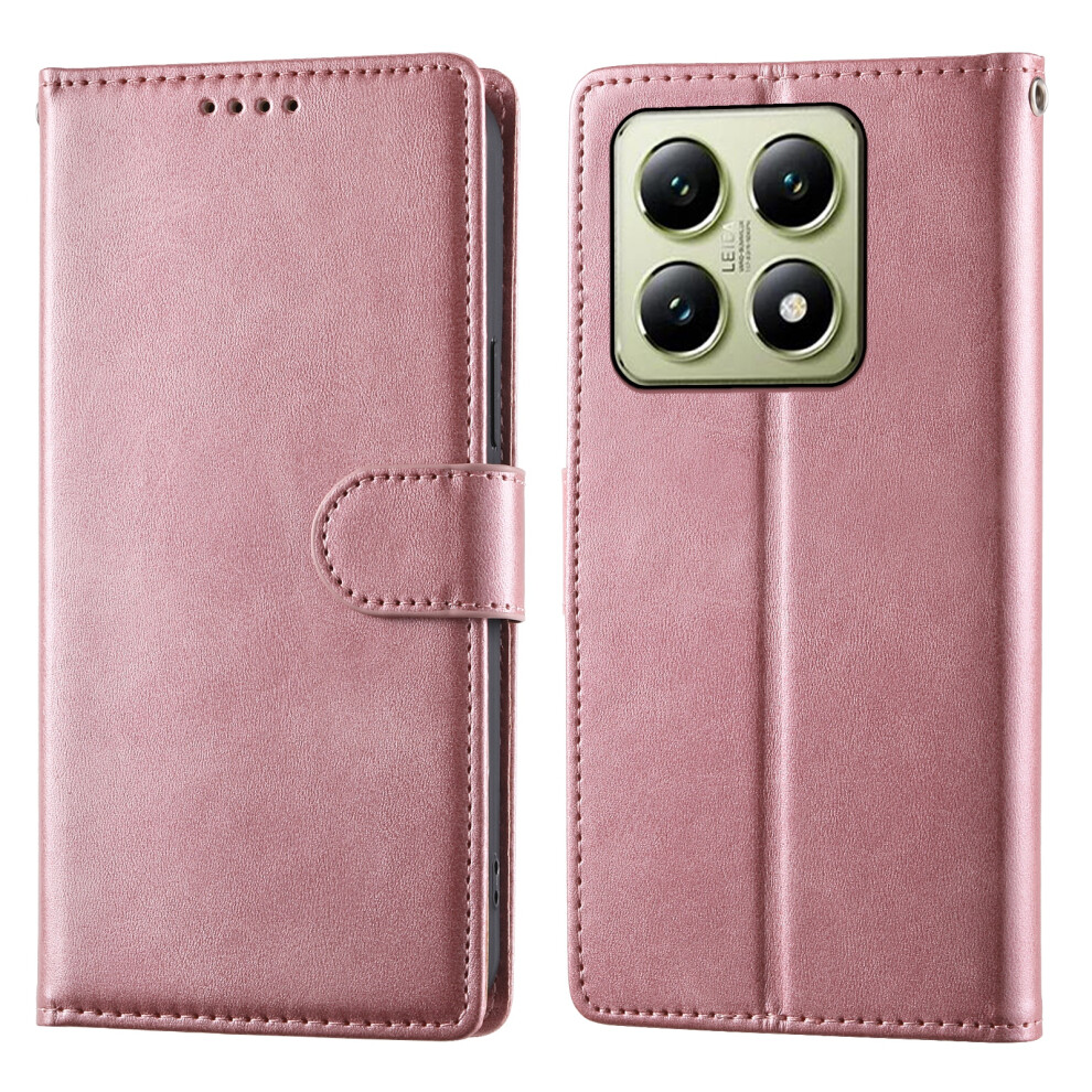 (Pink) For Xiaomi 14T Case Stand Wallet Calf Texture Pu Leather Flip Phone Cover With Wrist Strap Pink 6914292404177