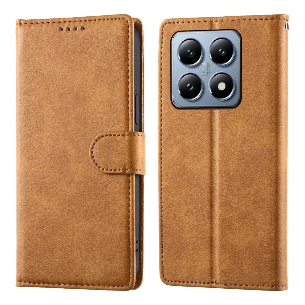 (Yellow) For Xiaomi 14T Pro Case Stand Wallet Calf Texture Pu Leather Flip Phone Cover With Wrist Strap Yellow 6914290105212