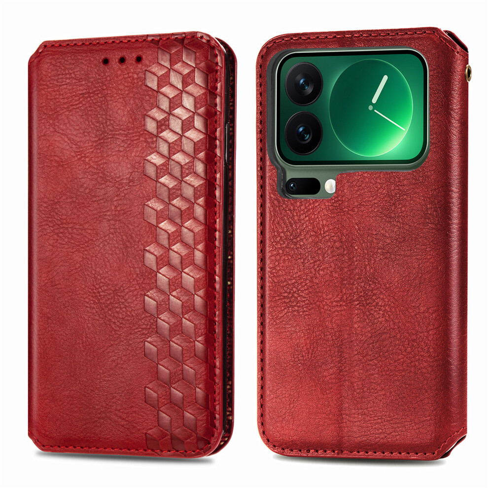 (Red) For Xiaomi 17 Pro Case Rhombus Imprint Pu Leather Wallet Phone Cover Red 6914296394870