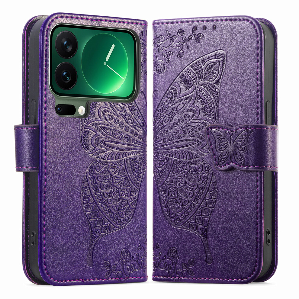 (Dark ) For Xiaomi 17 Pro Case With Strap Butterfly Pattern Pu Leather Wallet Phone Cover Purple 6914292254932